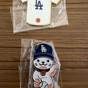 Charming LA Baseball Brooch Set - White and Blue